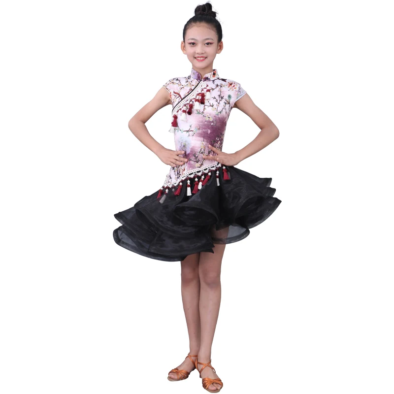 

Latin Dance Dress Children Practice Clothes Chinese Style Professional Competition Dresses Samba Performance Clothes 120-170CM