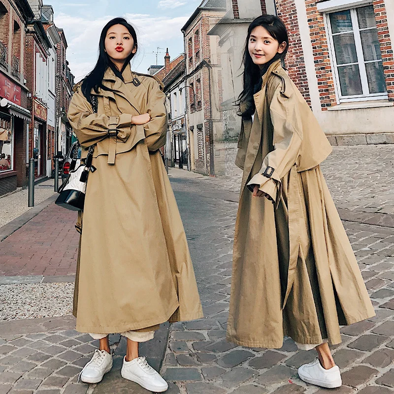 

New fashion brand x-long woman khaki robe lady ladies blouse trench coat spring outerwear loose clothes oversize