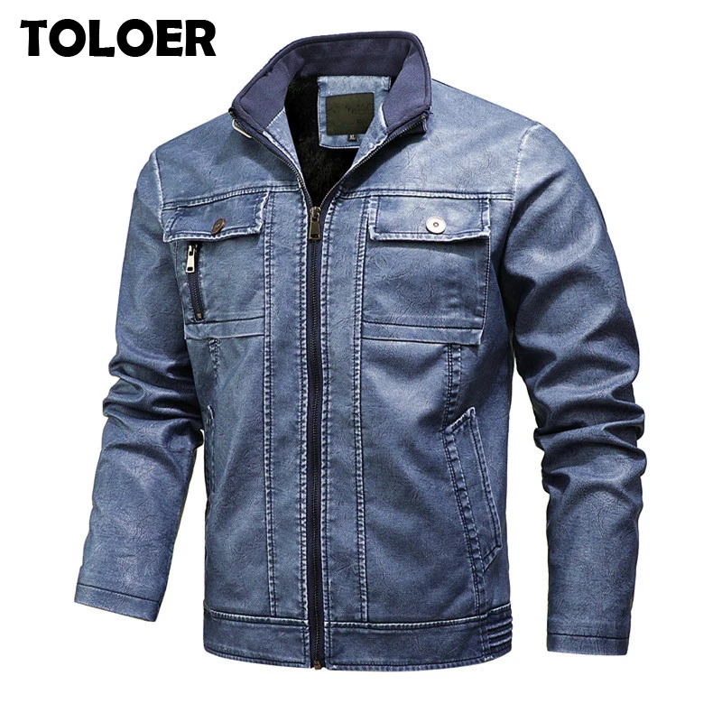 Мотоциклетная кожаная куртка Мужская для зимы и осени ветрозащитная верхняя