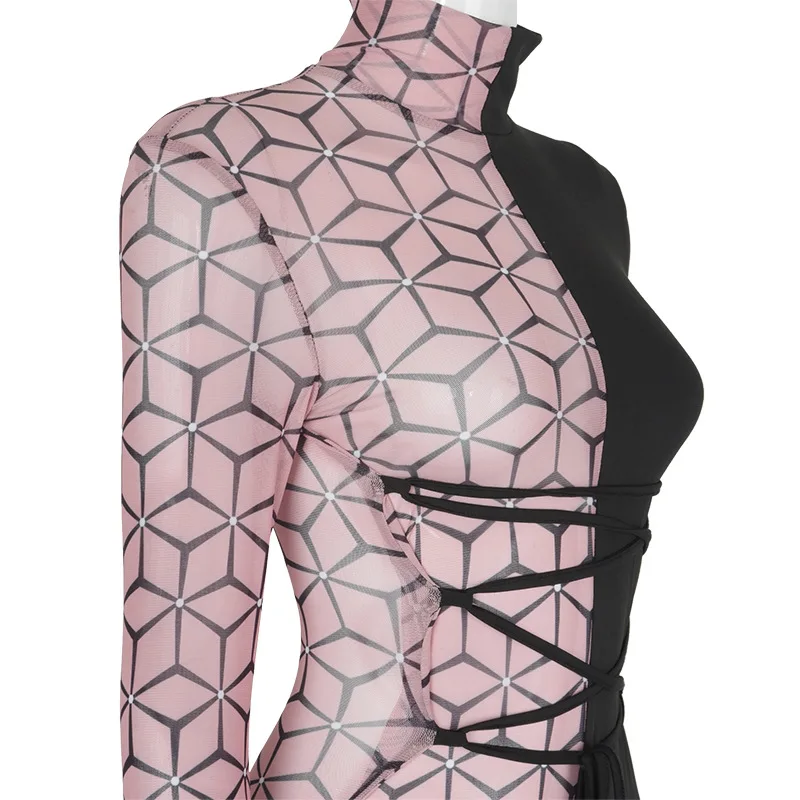 

Patchwork Lace Up Jumpsuit Women Autumn Turtleneck Plaid High Waist Skinny Party Clubwear Female Overalls Outfits Hot