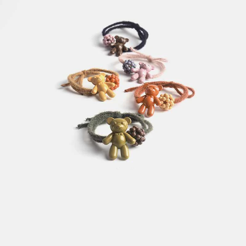 

New Cute Bear Beaded Plush Hair Rope Macarons Small Fresh Hair Accessories Wild Rubber Band
