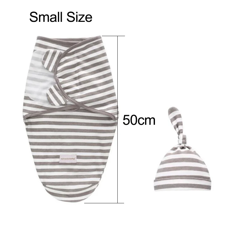 stripes-L Комплект из 2 предметов, пеленка для новорожденных+ шапочка, Хлопковое одеяло, постельные принадлежности, милый спальный мешок для младенцев 0-6 месяцев - Цвет: stripes-L