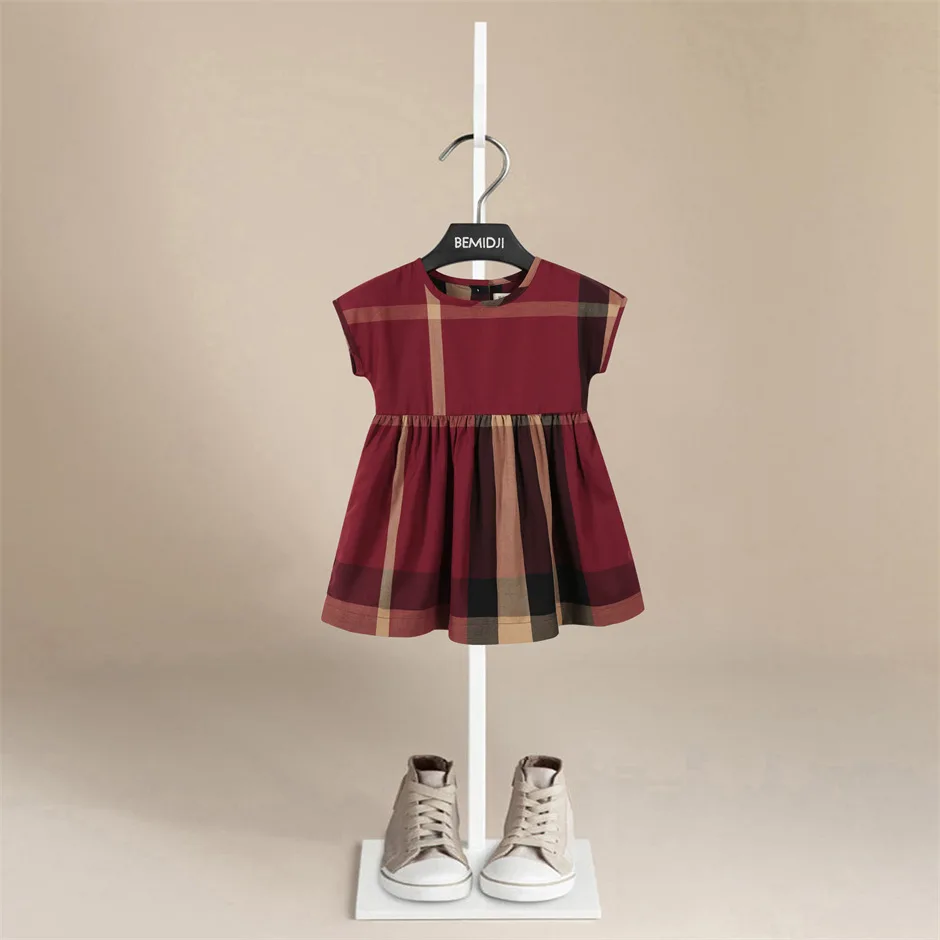 

Baby Girls Dress Princess Plaid Summer Short Sleeve Simple Cotton Dress Party Birthday Baptism Dress for Girl Summer Dresses