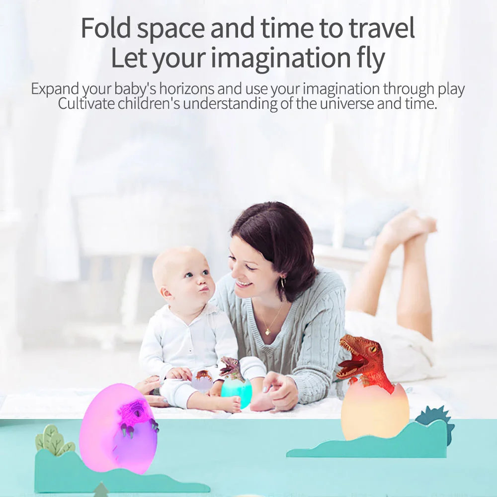 

LemonBest Dinosaur Night Light Printed Remote Control LED Night Light 16 Colors Dinosaur Egg Bedside Lamp Rechargeable Lamp