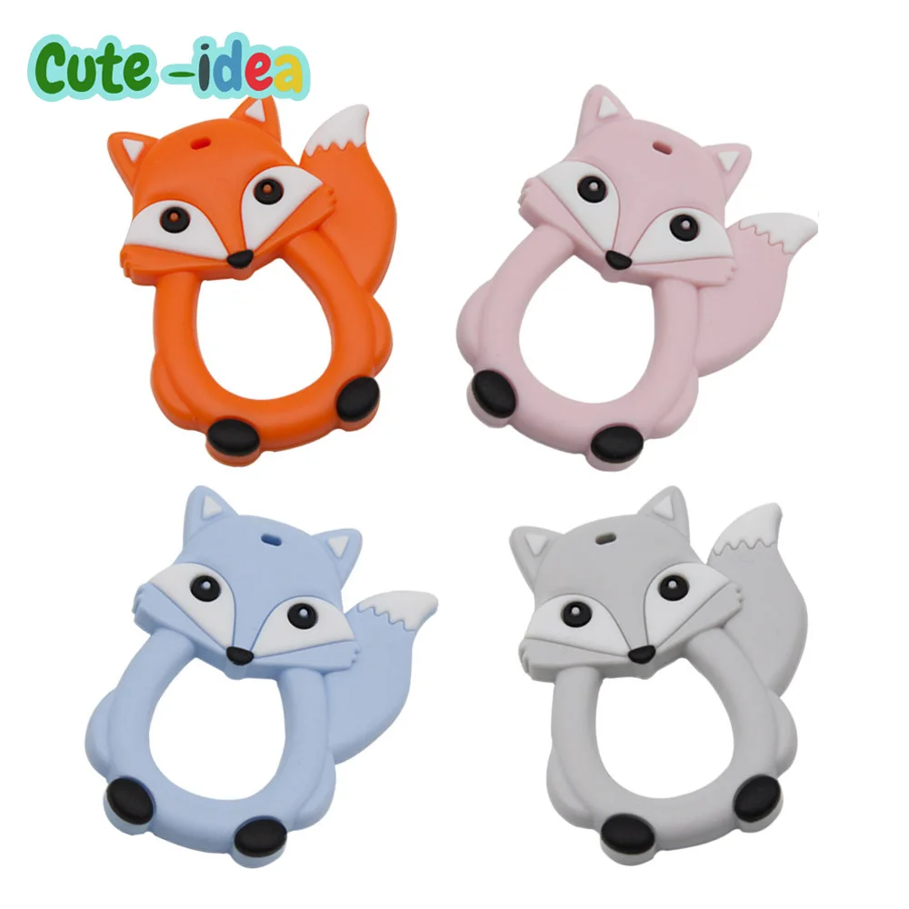 

Cute-idea 1pc Fox Cartoon Silicone Beads Baby Teethers Food Grade Teething DIY Baby Nursing Chewing Pacifier Chain ClipToys