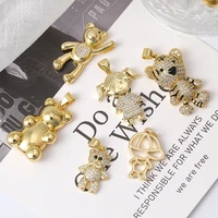juya micro pave zircon gold girl boy toy bear animal charms for handmade women kids fashion pendant jewelry making