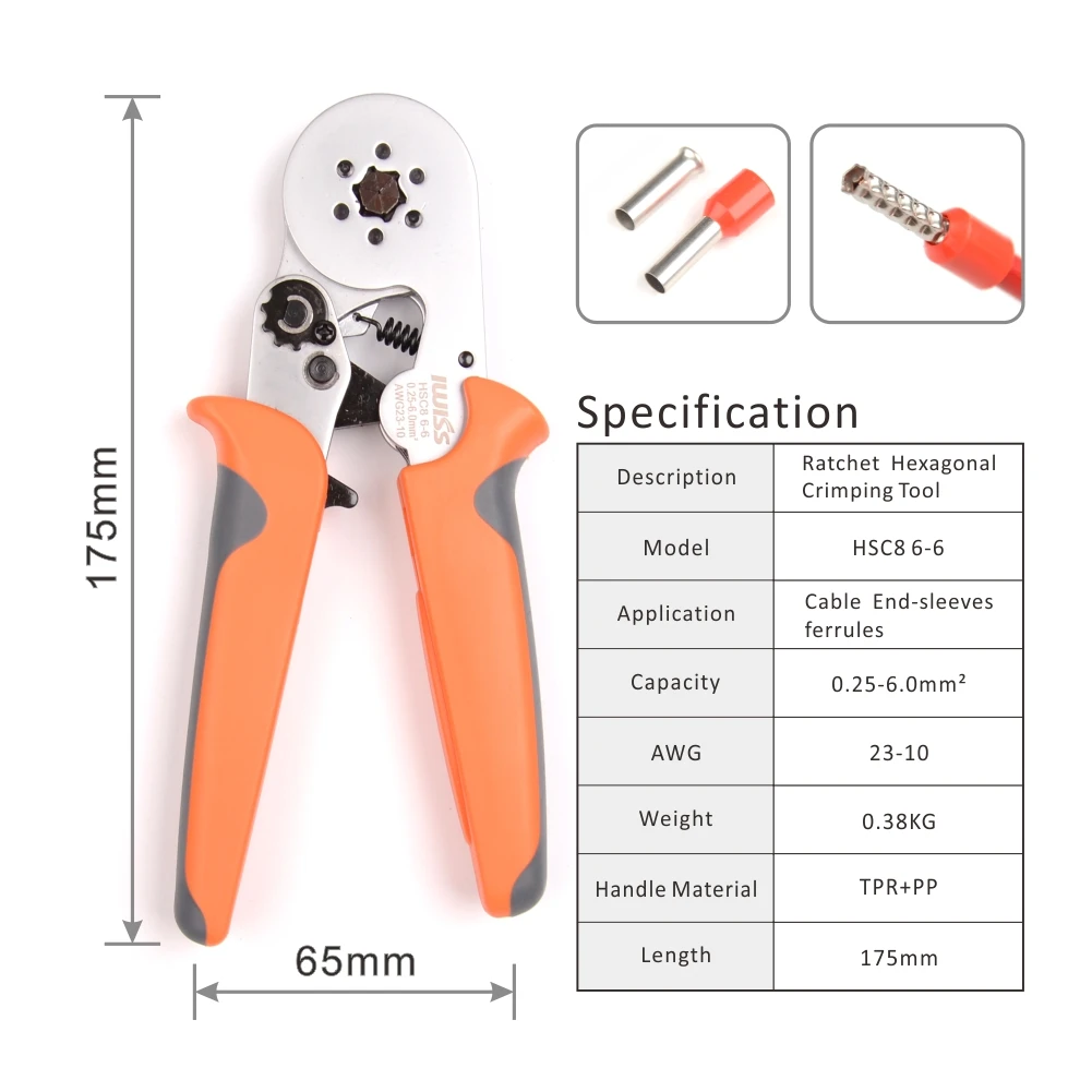 IWISS HSC8 6-4A храповый обжимной плоскогубцы ручные обжимные инструменты Диапазон обжима 0,25-мм2(24-10 AWG