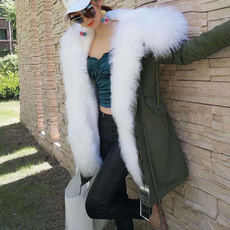 

LIBIELIY Super Natural Wool Fur Park Winter Thickened Faux Fur Lined Oversized Fur Collar Jacket