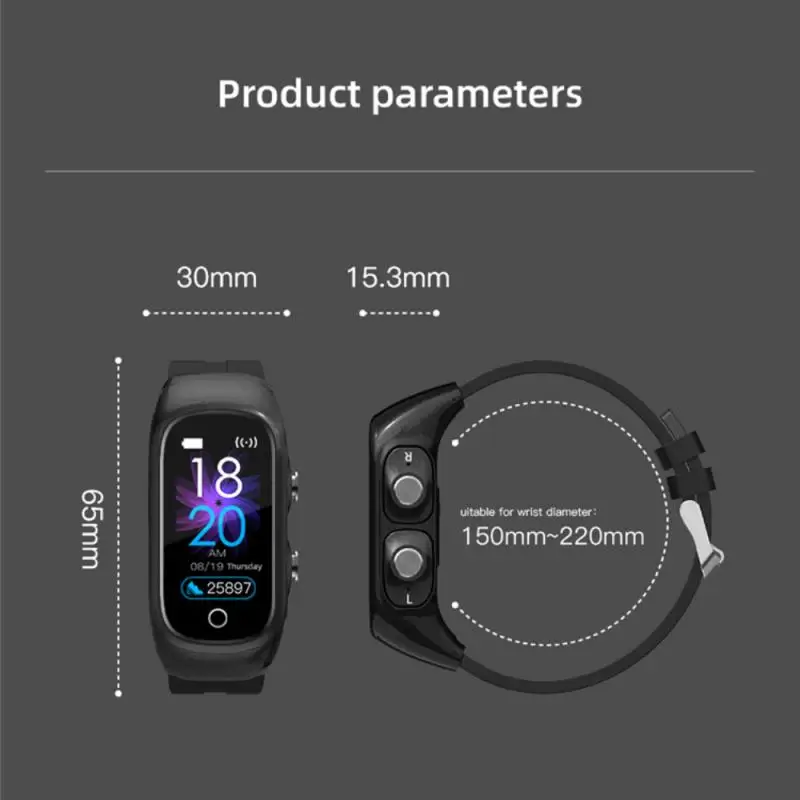 

N8 Bluetooth-compatible Smart Watch Full Touch Screen Heart Rate Fitness Wireless Headset Bracelet Sport Waterproof Smartwatch