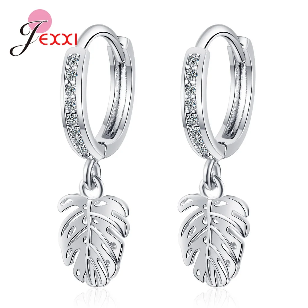 

Новый режим подлинные 925 стерлингового серебра Дерево с узором в виде листьев, ослепительно, фианиты, кристаллы свисающие серьги для женщин,...