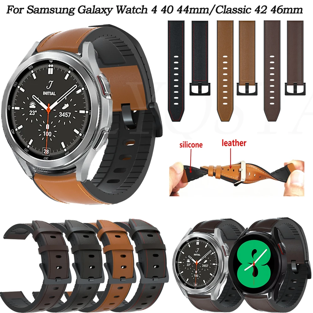 

20mm Leather Strap For Samsung Galaxy Watch 4 Classic 42 46mm Bracelet Wrist Galaxy Watch4 /Active 2 40 44mm Easyfit Watch Band