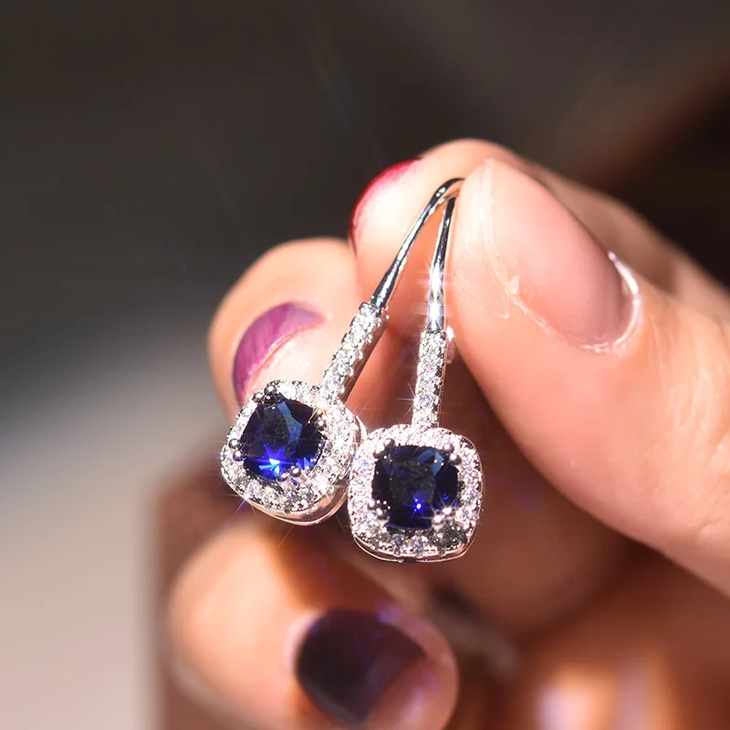 

Real S925 Silver 1 Carat Diamond Earring for Women Luxury Blue Sapphire Ruby Topaz Silver Jewelry Gemstone Diamond Stud Earrings