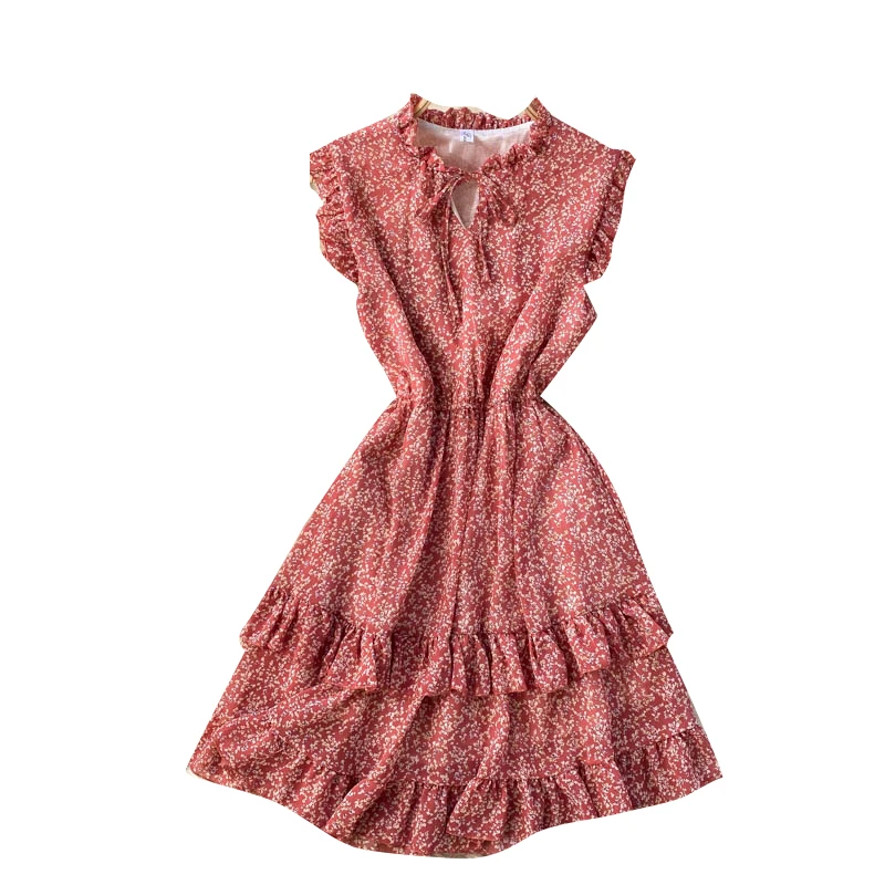 

Boho Style Floral Print Dress Sleeveless Women Mini Dress Tie-Up Neck Loose Ladies Dresses Beach Sundress Ropa Mujer