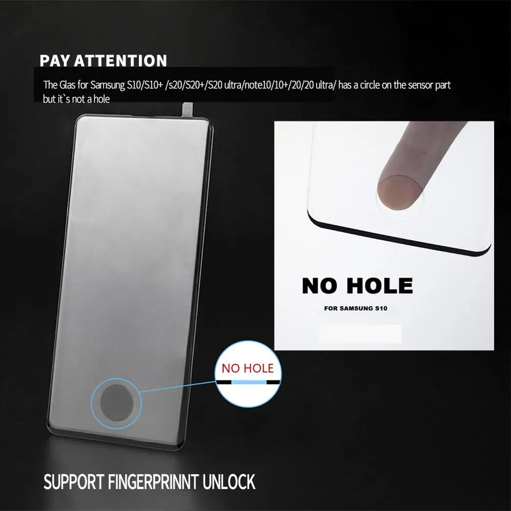 10pcslot full cover tempered glass for samsung galaxy note 20 ultra s10 s9 s8 s20 plus screen protector fingerprint unlock film free global shipping