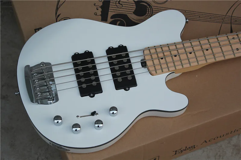 

free shipping Factory Custom New White Music Man reflex 5 Strings Electric Bass guitar with active pickups 1 11