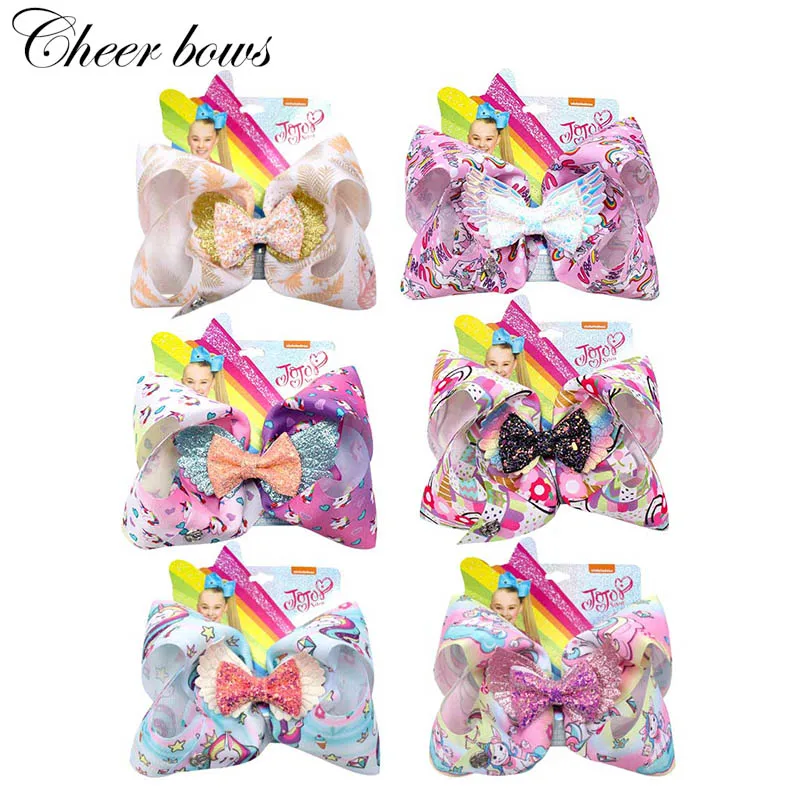 

7" JoJo Siwa Cute Hair Bows for Girls Printed Ribbon JOJO BOWS with Wings Glitter Bows Hairgrips Dance Party Hair Accessories