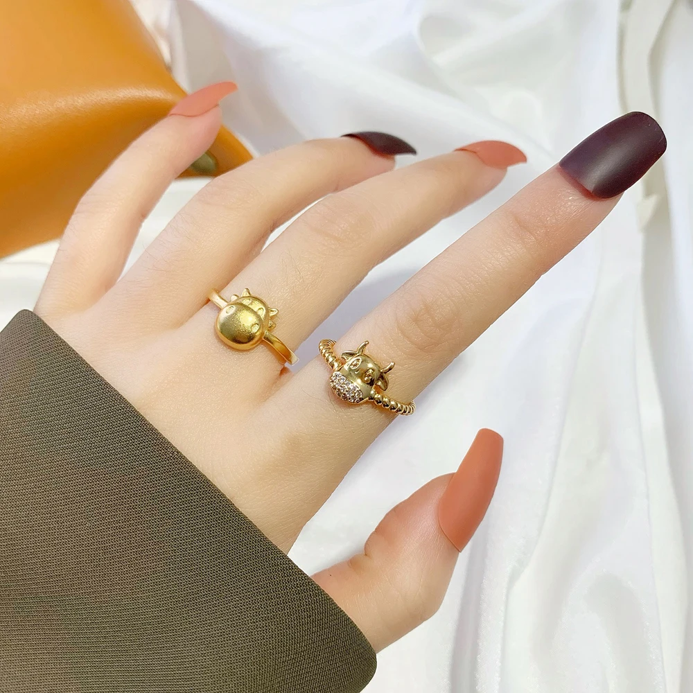 

1 Pcs New Year Little Taurus Ring Female Sand Gold Zodiac Ox Zodiac Year Transfer Ring Fashion Trend Open Ring for Women