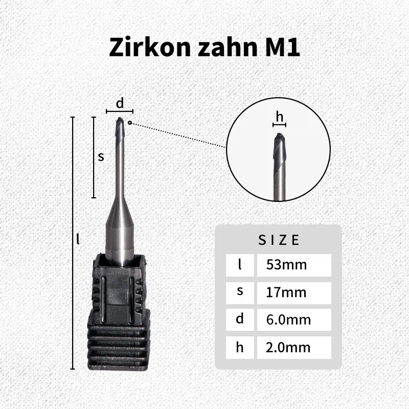 2 шт. ZirkonZahn M1 фрезерный станок с хвостовиком 6 мм Размер 0 5 мм/1 мм/2 Алмазное