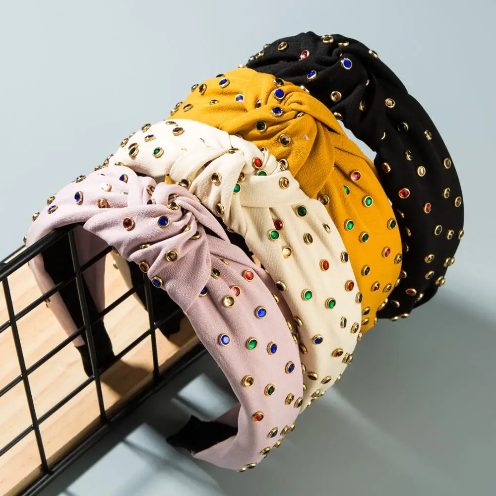

New Stylish Rhinestone Knot Headband Bling Diamond Crystal Solid Color Hairband Headwear Hair Accessories for Women
