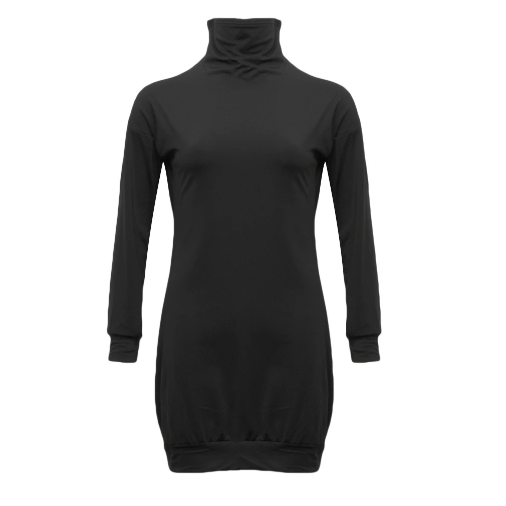 Vestido corto informal de algodón con manga larga para otoño e invierno, minivestido cálido con cuello de tortuga para mujer, color liso, gran oferta, 2021