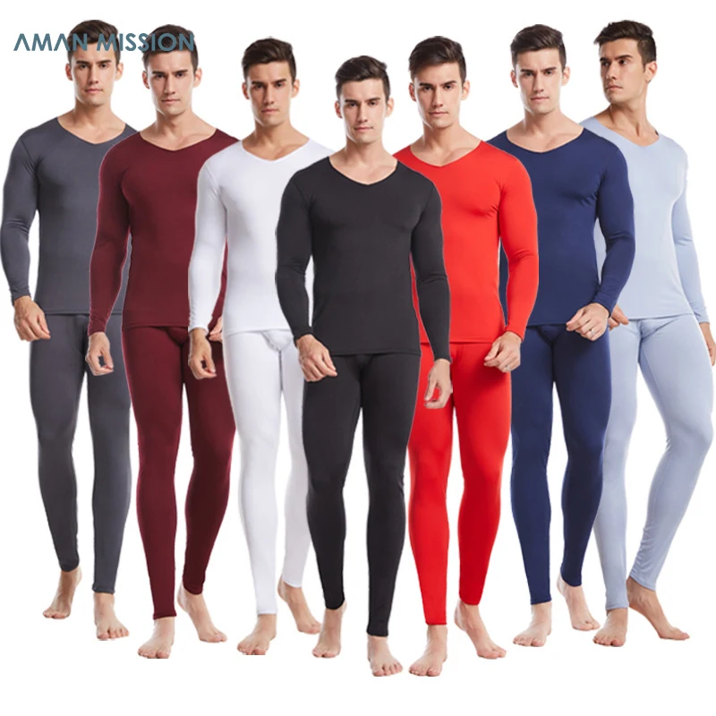 

Men Seamless Inner Wear Warm Up Top Shirt Pants Suit Slim Plus Velvet Fever Winter Inner Wear Men Knitted Thermal Clothes