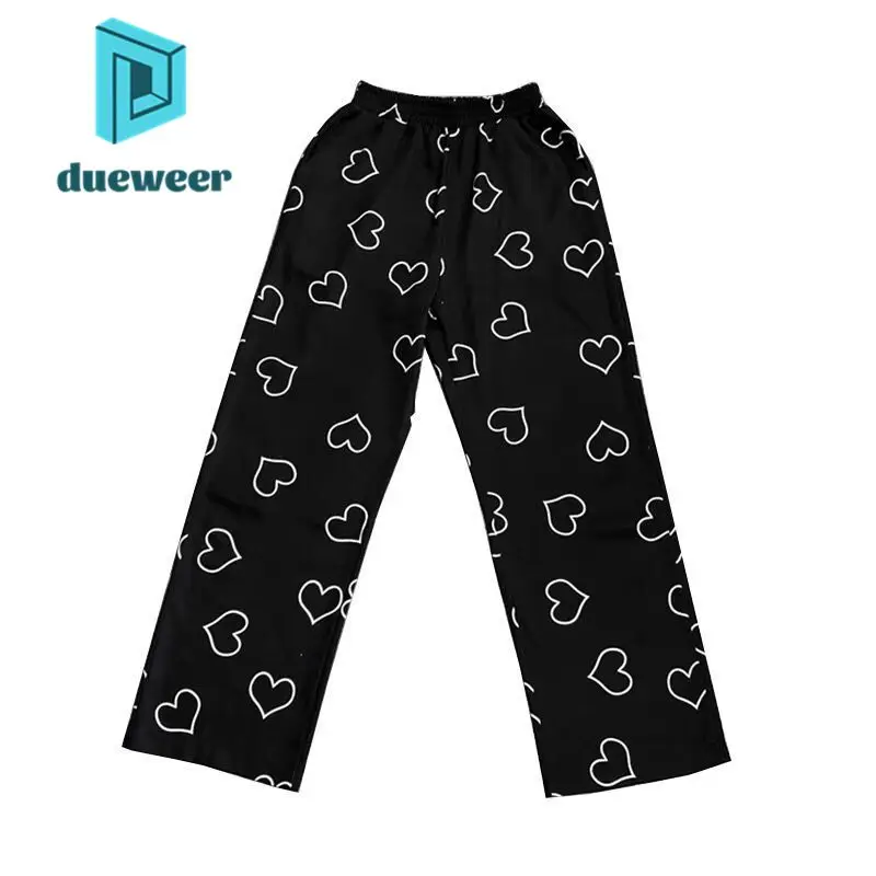 

DUEWEER Women Love Heart Casual Pants Spring Loose Wide Leg Straight Trousers Harajuku Vintage Hip Hop Streetwear Korean Fashion