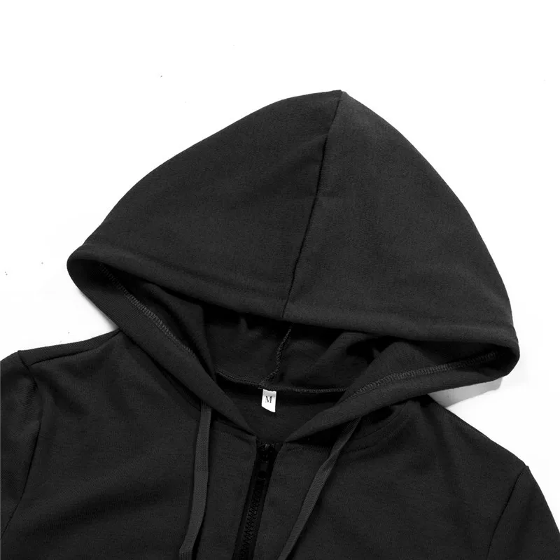 

2020 spring autumn Women Short Solid Long Sleeve Drawstring Side Pockets Romper Hooded Playsuit zipper dailywear