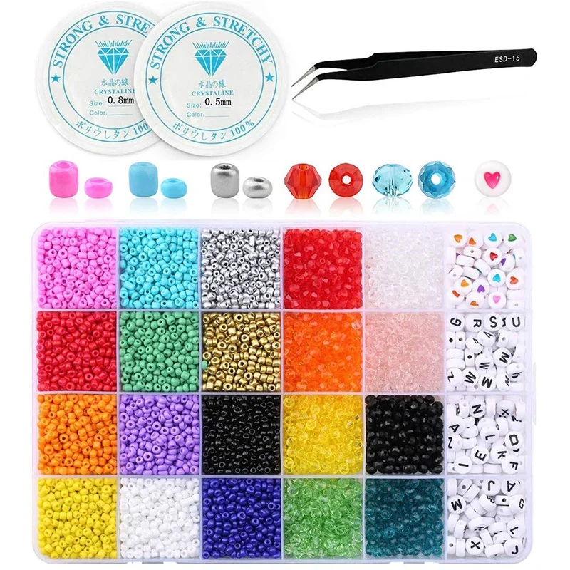 6800Pcs Pony Beads Kit Mix Color Bicone/Rondelle/Letter Assorted in Box Small for Bracelet Making Jewelry | Украшения и