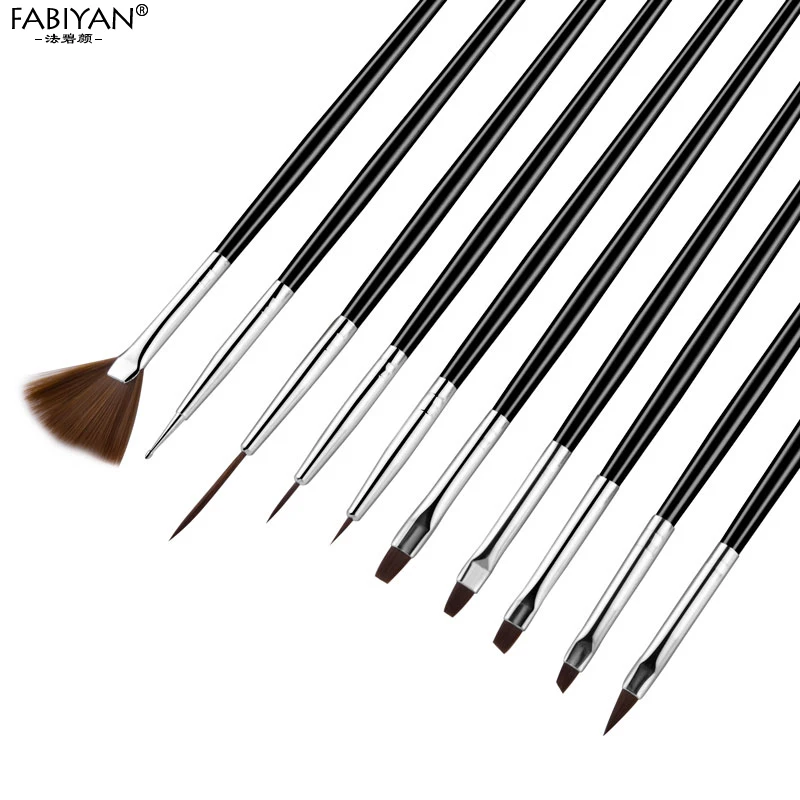10Pcs/Set Black Acrylic DIY Painting Drawing Nail Art Pen Brush UV Gel Builder Line Fin Fan Manicure Tools Polish Salon Design | Красота и