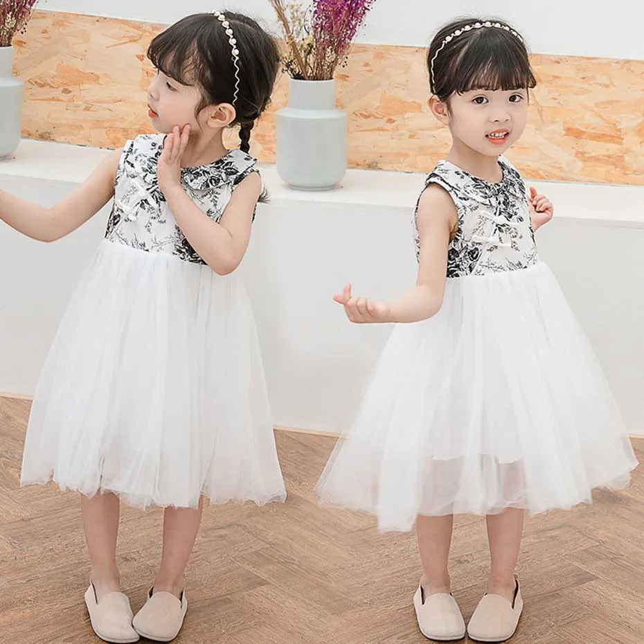 2020 летнее платье для девочек модное с принтом маленьких вечерние сетчатые платья