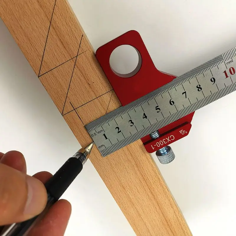 

CX300-1 Woodworking 45 Degree Angle Scribe Carpenter Gauge Measurement Layout Universal Ruler Locator Adjustable Fixed