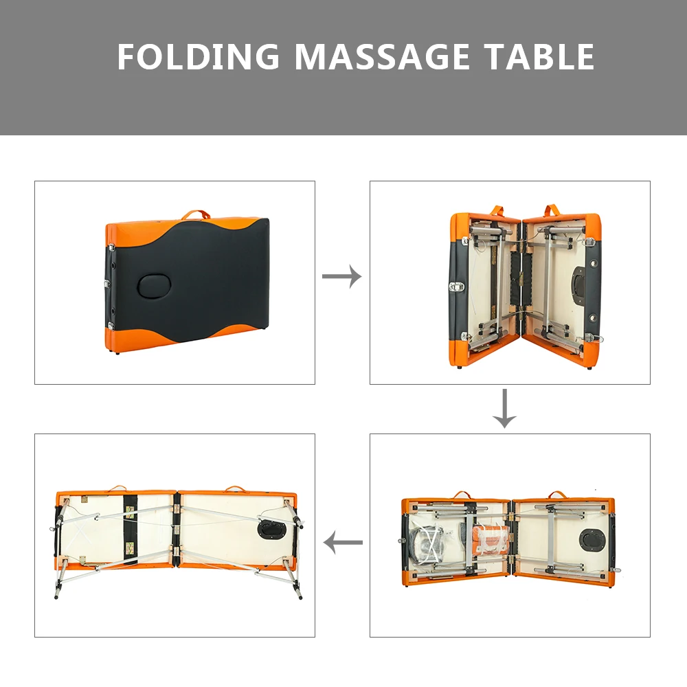

3 Sections Folding Portable Aluminum Foot Beauty Massage Table 60CM Wide Black & Orange