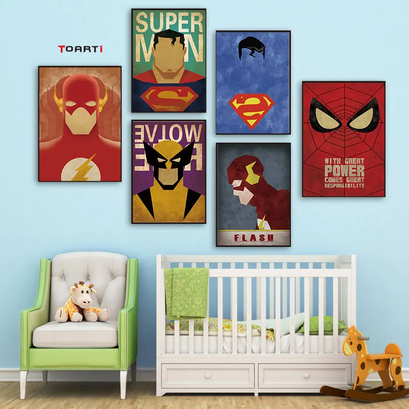 Мультяшные принты плакаты супергерой персонаж холст живопись на стену для детей