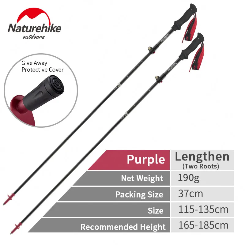 Purple-115-135cm(2) Naturehike углеродного волокна альпеншток 175 г ультралегкий складной 5-разделы треккинг полюс Регулируемый Пеший Туризм трости NH18D010-Z - Цвет: Purple-115-135cm(2)