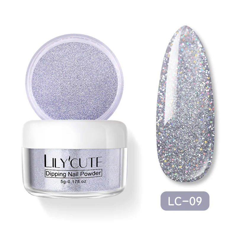 Glitter LC-09 LILYCUTE голографическое погружение ногтей Блеск порошок наборы градиентный французский порошок для ногтей цветной натуральный сухой пигмент для ногтей - Цвет: Glitter LC-09