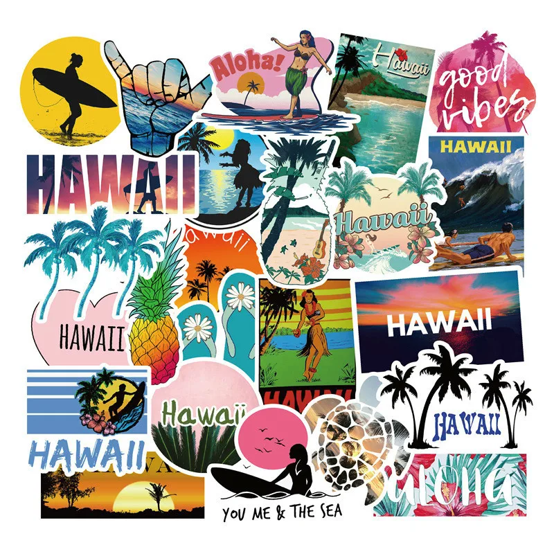 

50PCS Hawaii travel stickers Summer Tropical Laptop Travel Waterproof decal Luggage Skateboard Fridge Bicycle Helmet Toy Sticker