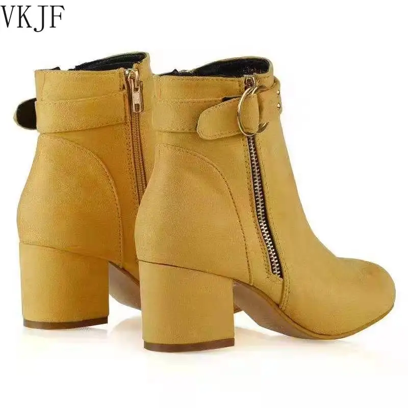 

Plus Size Martin Boots Women 2021 New Side Zipper Thick Heel High Heel Women Boots Suede Women Boots