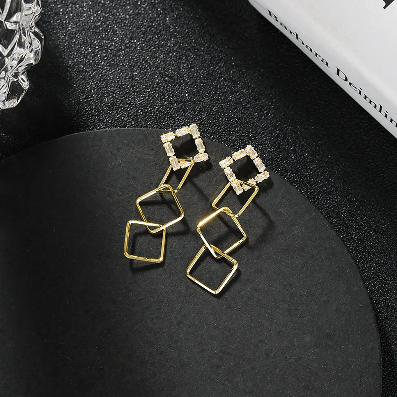 

2020 New Arrival Trendy Zircon Square Geometry Dangle Earrings For Women Elegant Fashion Crystal Pendant Jewelry