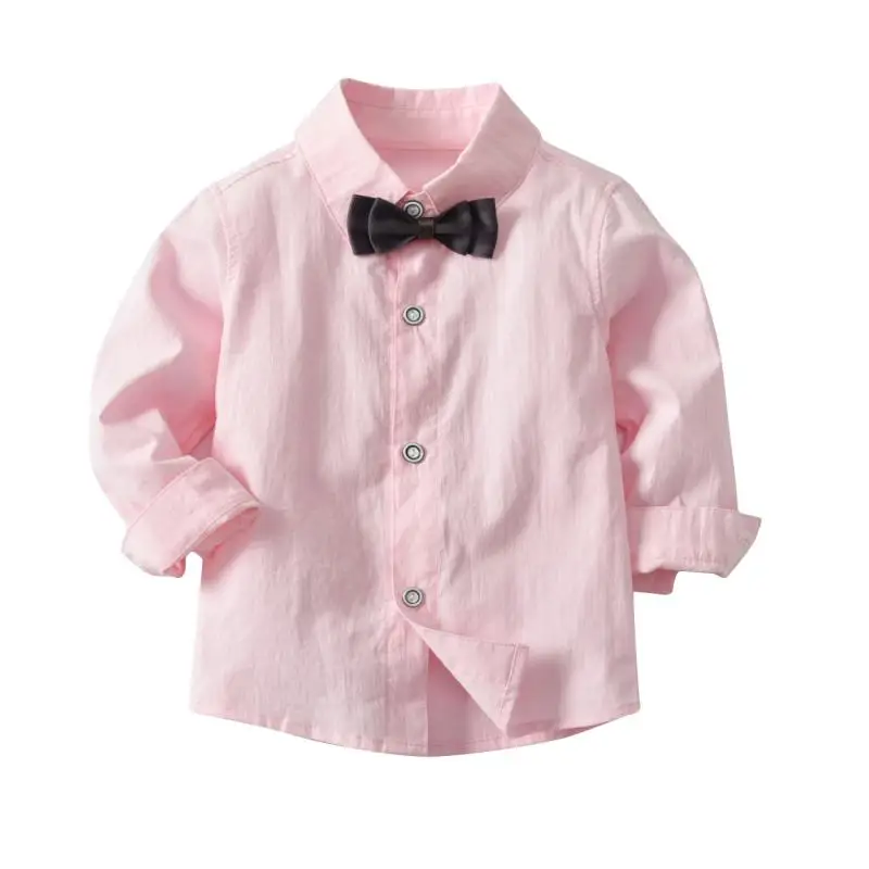 Boys Bow Tie Gentleman Suit Pink Long-sleeved Shirt Vest Trousers Birthday And Party Four-piece Children Clothing High Quality