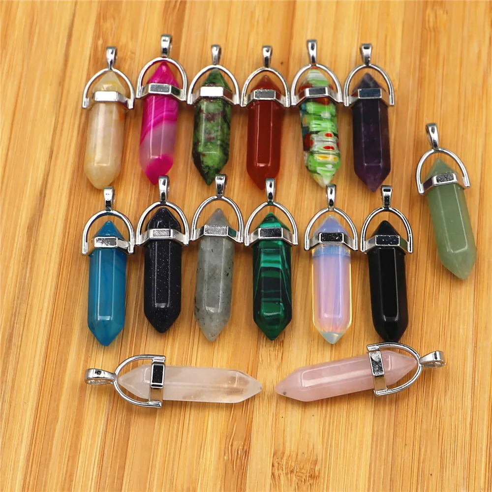 

Wholesale 24pcs/lot 2020 high quality assorted natural stone mixed pillar charms chakra Pendants & necklaces for making free