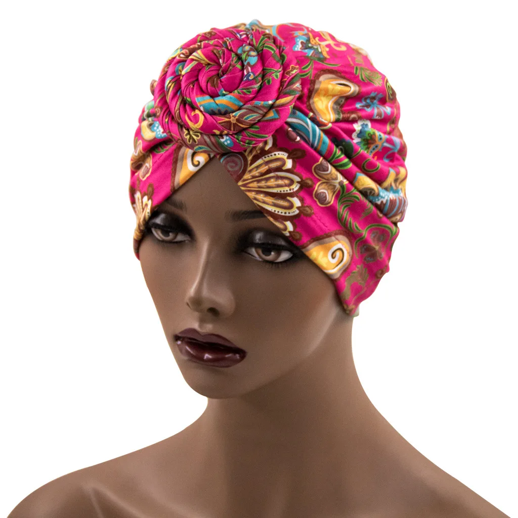 

Ethnic Chain Printed Big Flower Headscarf Bonnet Women Turban Hat Turbante Femme Musulman India Hat Islamic Head Wrap Turban