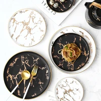 nordic salad plate golden inlay dinner dish marble pattern steak plates home hotel ceramic food dishes tray drop shipping