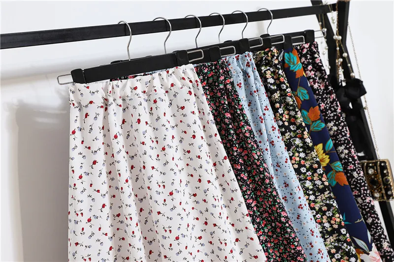 

Y2K Vintage Floral Women Skirt 2021 New Big Size Woman Streetwear High Waist Chiffon Skirt Female Elegant Midi Skirts 11 Color