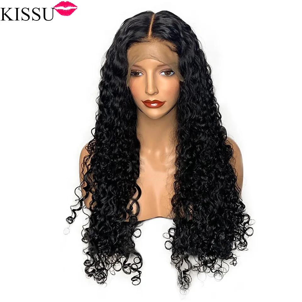 KISSU Deep Curly Frontal Wig Brazilian Wet And Wavy Kinky Curly Lace Front Human Hair Wigs T Part  Lace Frontal Wig