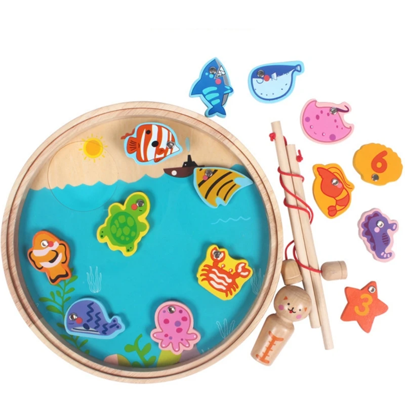

1Set Double Sided Wooden Interactive Fishing Game Toy Novelty Crawling Training Toy Fine Motor Skill Training Magnetic