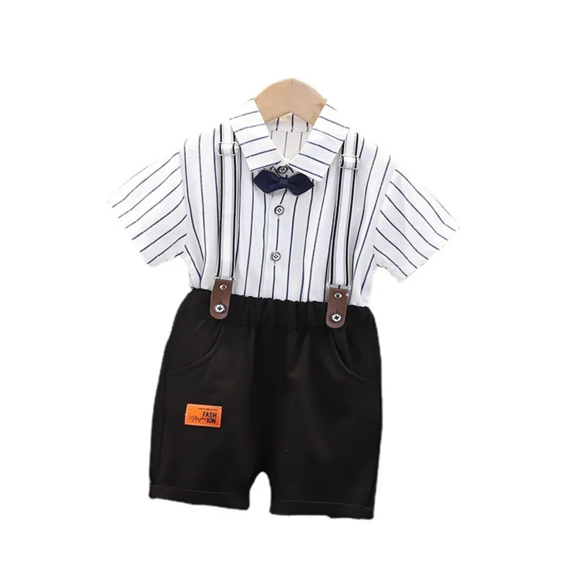 

New Fashion Summer Baby Boys Clothes Suit Children Cotton Shirt Strap Shorts 2Pcs/Sets Toddler Gentleman Costume Kids Sportswear