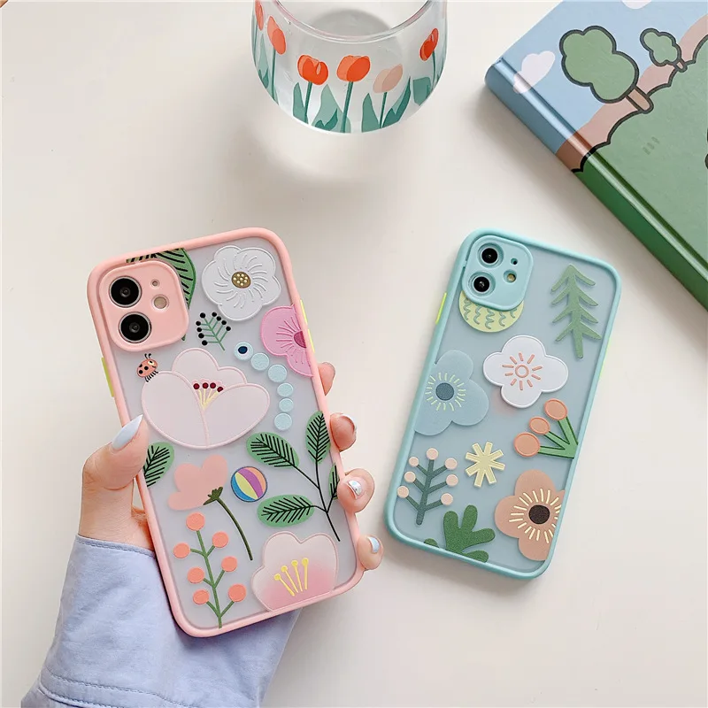 

Fashionable Flower Mobile Phone Case For iPhone 11 Pro Max X XS XR 7 8 Plus Pure color transparent Soft Silicone Back Covers