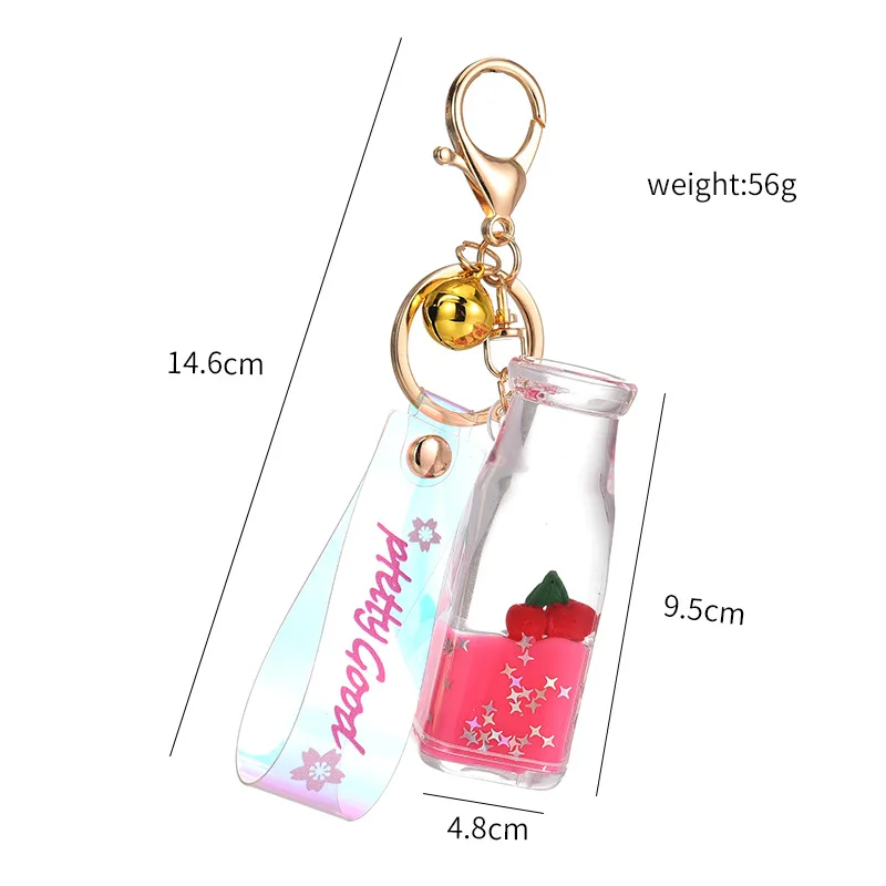 

New Creative Cute Strawberry Keychain Simulation Fruits Floating Moving Liquid Quicksand Keyring For Women Bag Pendant Keyfob