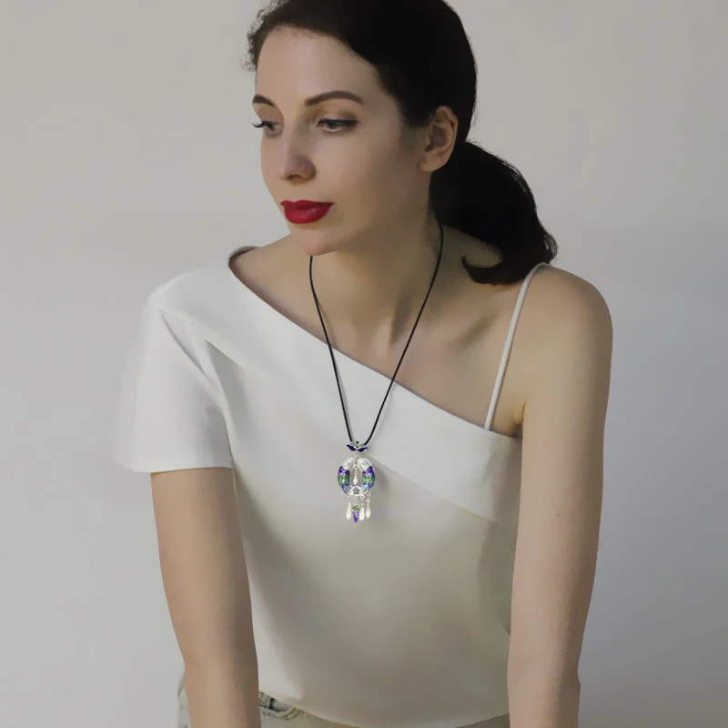 Женское винтажное ожерелье из серебра 999 пробы с подвеской в виде синей