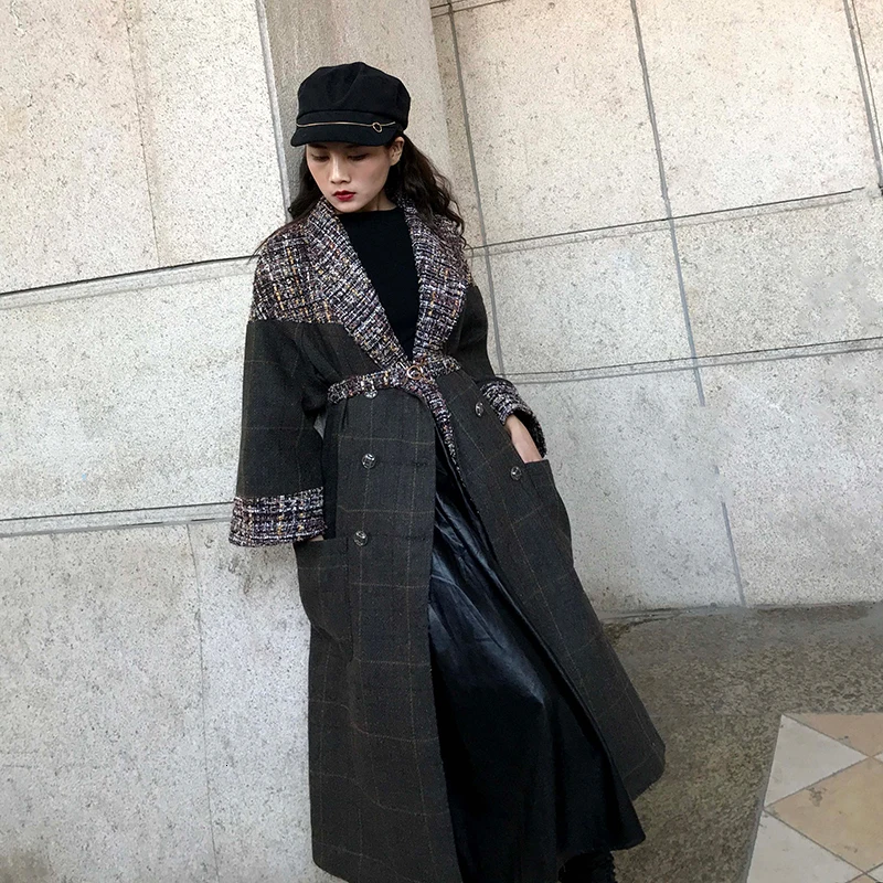 LANMREM 2019 новое осеннее и зимнее женское Ретро клетчатое твидовое стеганое